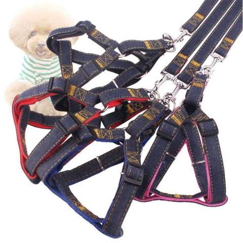 New Nylon Webbing Dog Vest  Strong Jean Dog Harness With Leash Collar